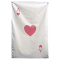 A large pink heart and opposite ace corner marks form a simple playing-card layout on a cream field on a Wall Rebel fabric wall flag.