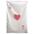 A large pink heart and opposite ace corner marks form a simple playing-card layout on a cream field on a Wall Rebel fabric wall flag.