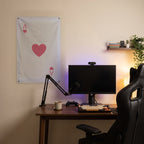 Ace of Hearts - Pink on Cream Wall Flag in the streaming nook room mockup.