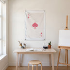Ace of Spades - Pink on Ivory Wall Flag in the art corner room mockup.