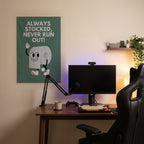 Always Stocked Toilet Roll Wall Flag in the streaming nook room mockup.