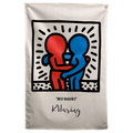 Red and blue outlined figures embrace inside a radiating black square above BEST BUDDIES lettering on a Wall Rebel fabric wall flag.