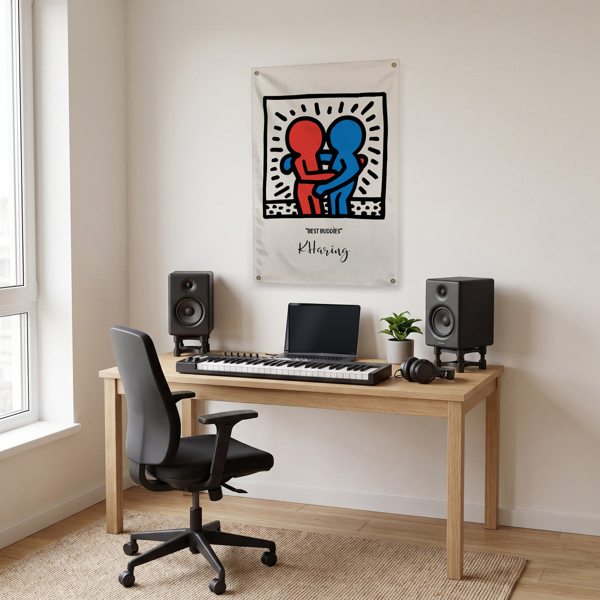 Best Buddies Embrace Wall Flag in the studio room mockup.