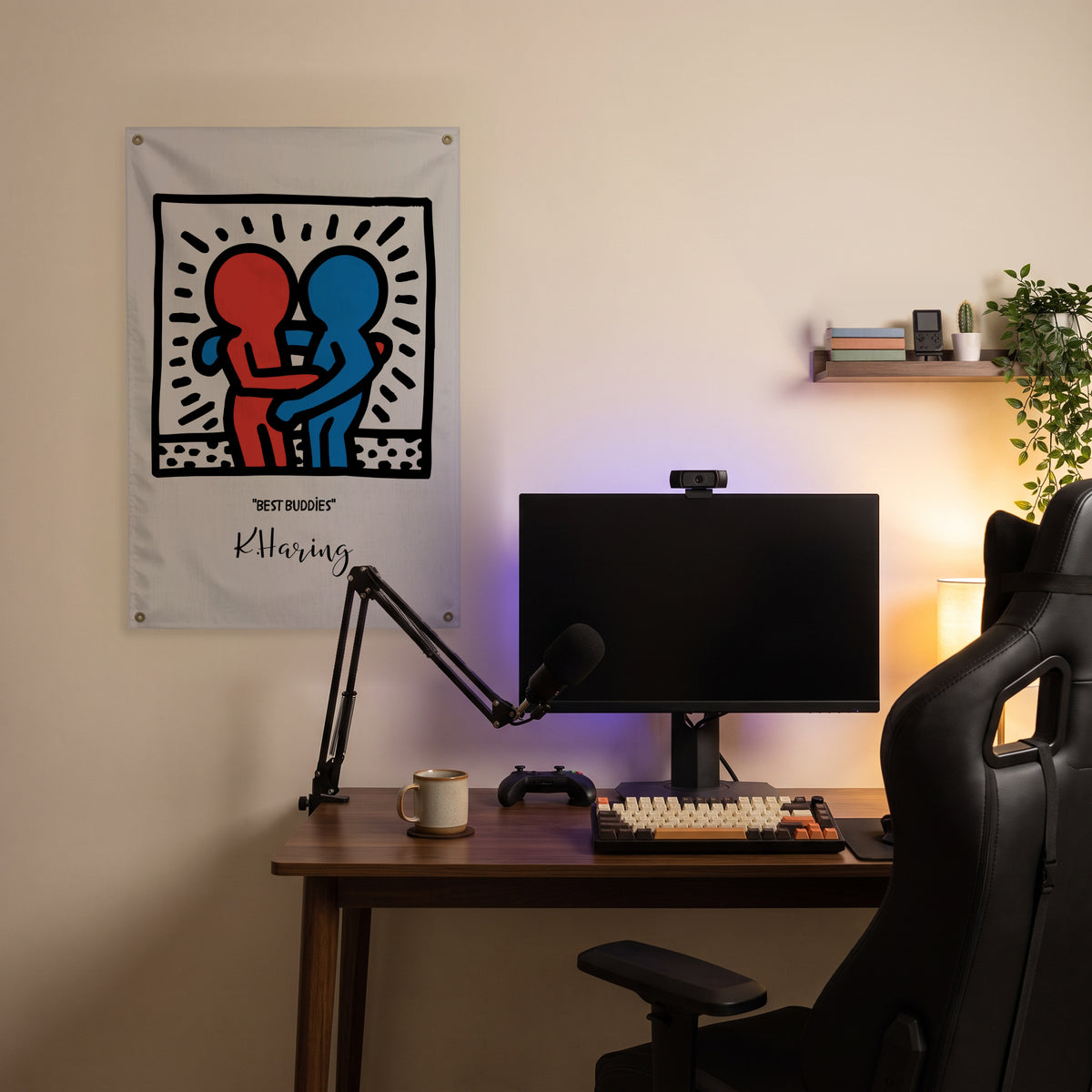 Best Buddies Embrace Wall Flag in the streaming nook room mockup.
