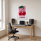 Bold Red Cherries Wall Flag in the studio room mockup.