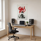 Boombox Rat Wall Flag in the studio room mockup.