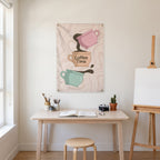 Coffee Time Cups Wall Flag in the art corner room mockup.