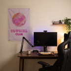 Cowgirl Club Disco Ball Wall Flag in the streaming nook room mockup.