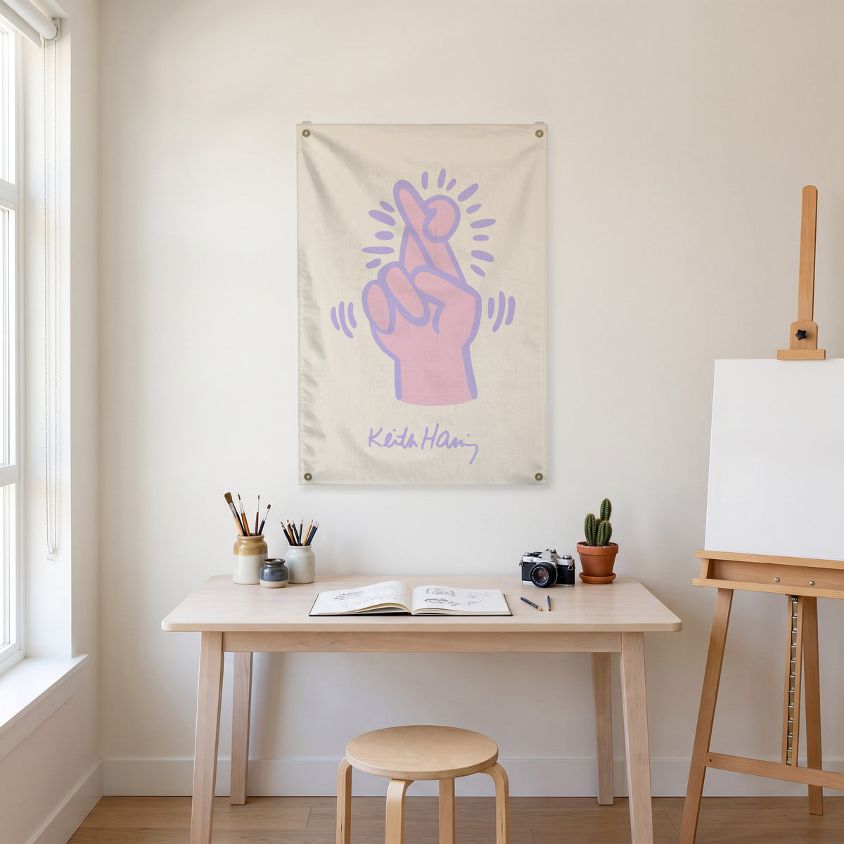 Crossed Fingers Wall Flag in the art corner room mockup.
