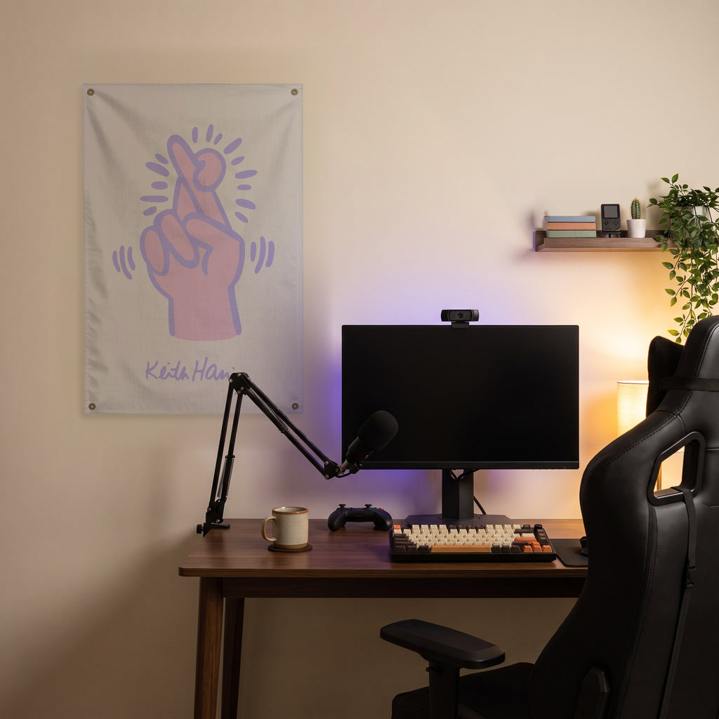 Crossed Fingers Wall Flag in the streaming nook room mockup.