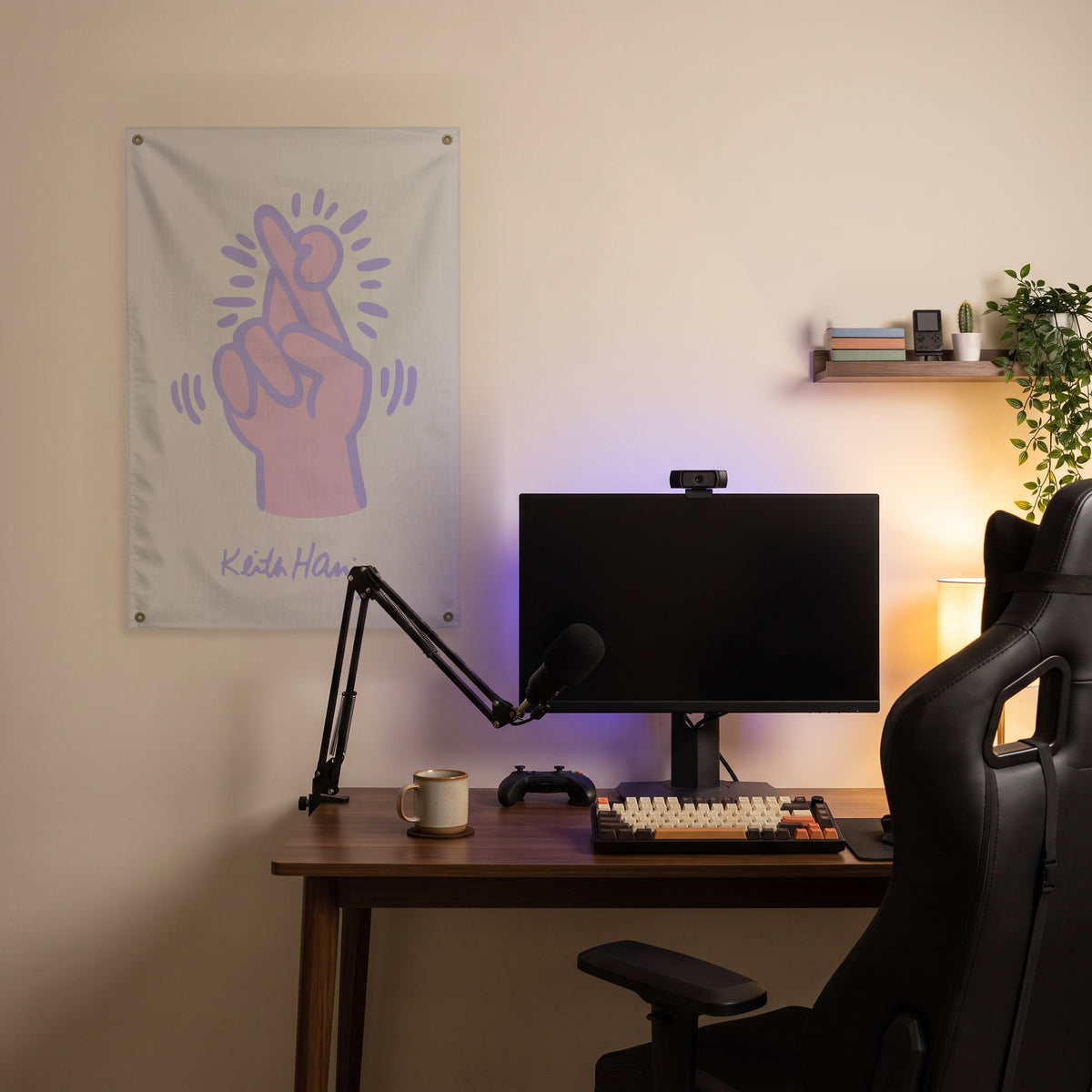 Crossed Fingers Wall Flag in the streaming nook room mockup.