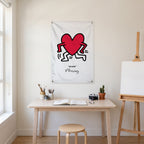 Dancing Red Heart Wall Flag in the art corner room mockup.