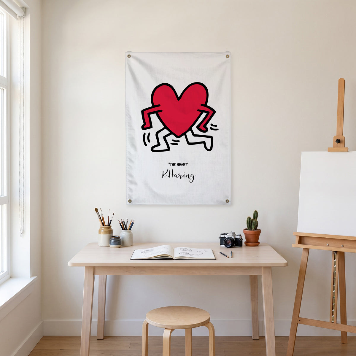 Dancing Red Heart Wall Flag in the art corner room mockup.