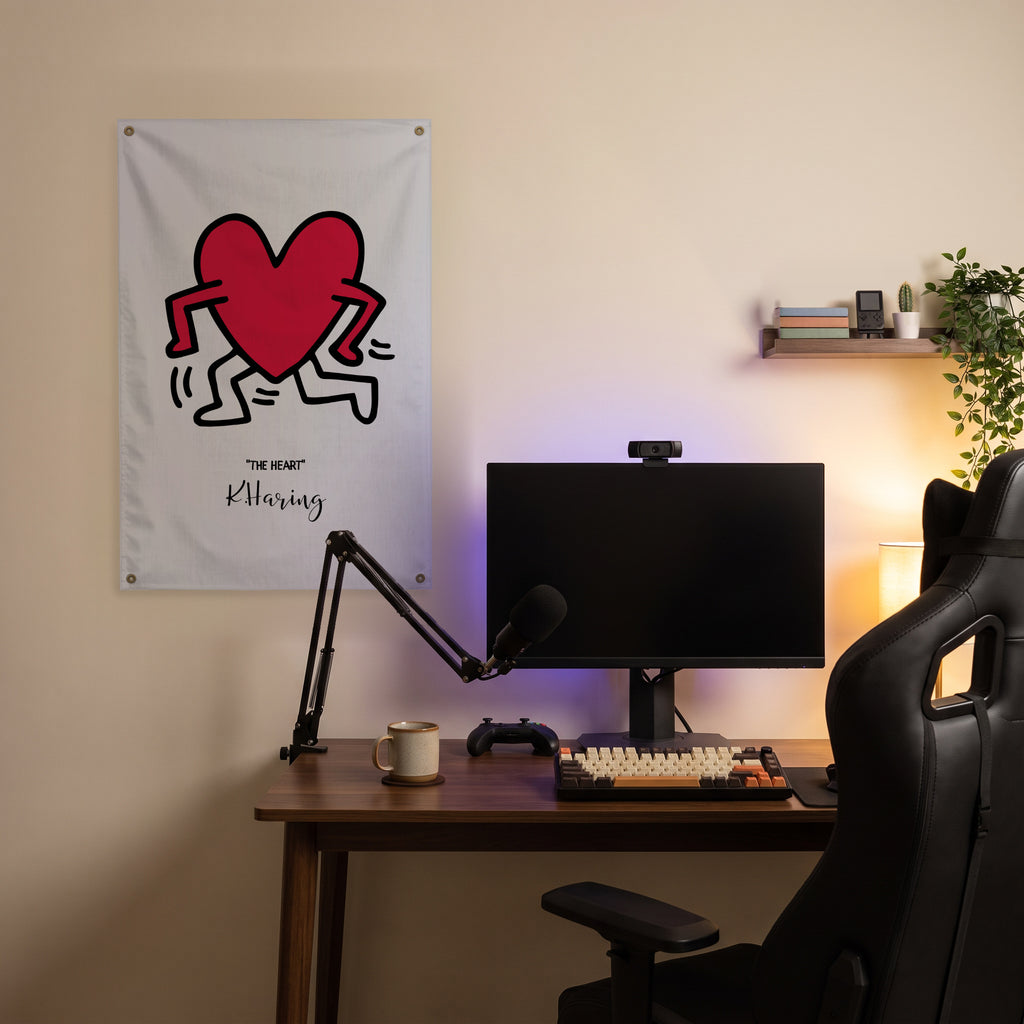 Dancing Red Heart Wall Flag in the streaming nook room mockup.