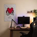 Dancing Red Heart Wall Flag in the streaming nook room mockup.