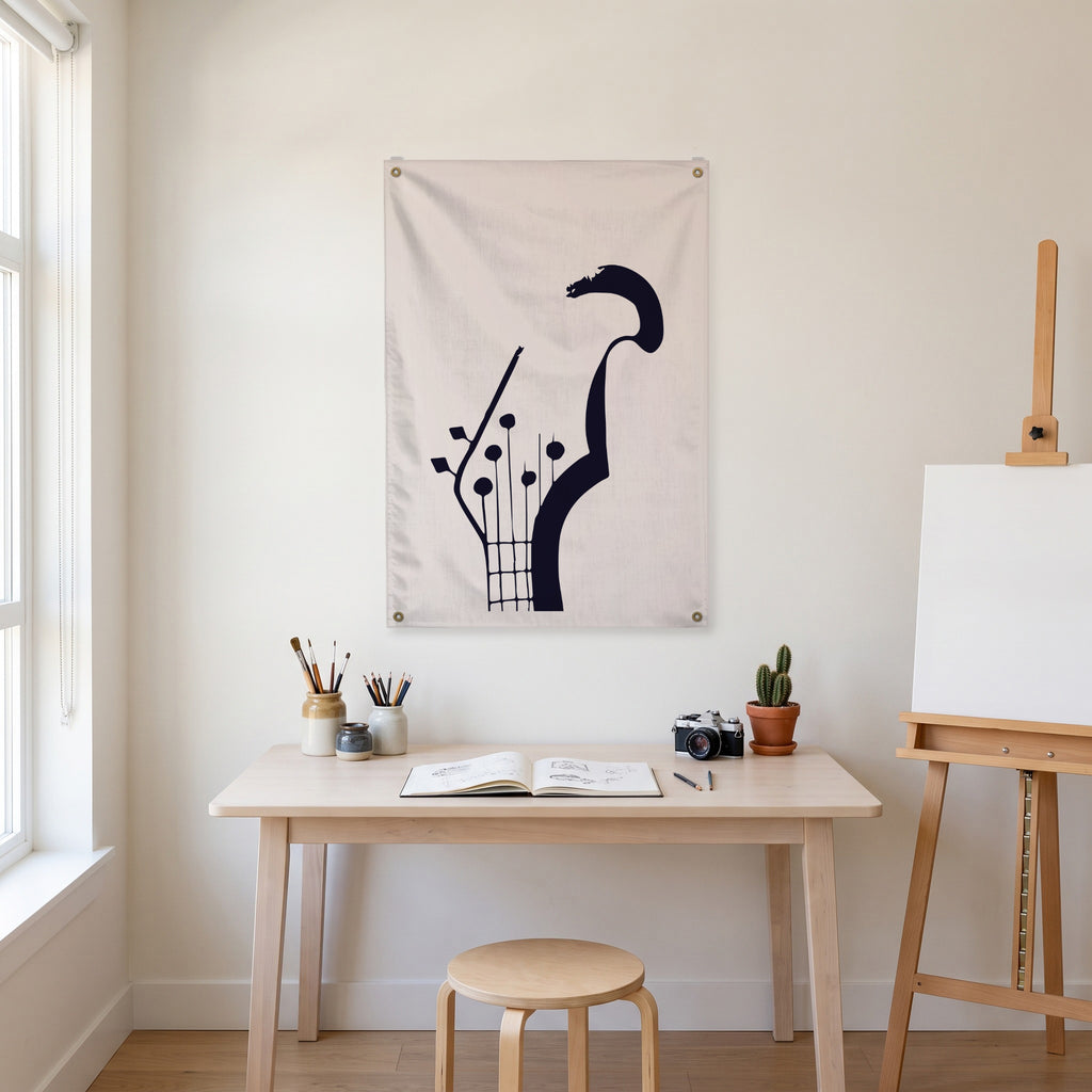 Dark Bass Headstock Wall Flag in the art corner room mockup.