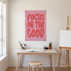 Focus on the Good Wall Flag in the art corner room mockup.