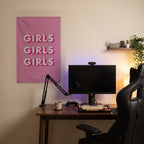 Girls Girls Girls Wall Flag in the streaming nook room mockup.
