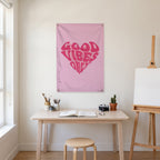 Good Vibes Only Heart Wall Flag in the art corner room mockup.