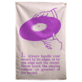 Purple line-drawn hands hold a vinyl record above numbered handling instructions on this cream Wall Rebel fabric wall flag.