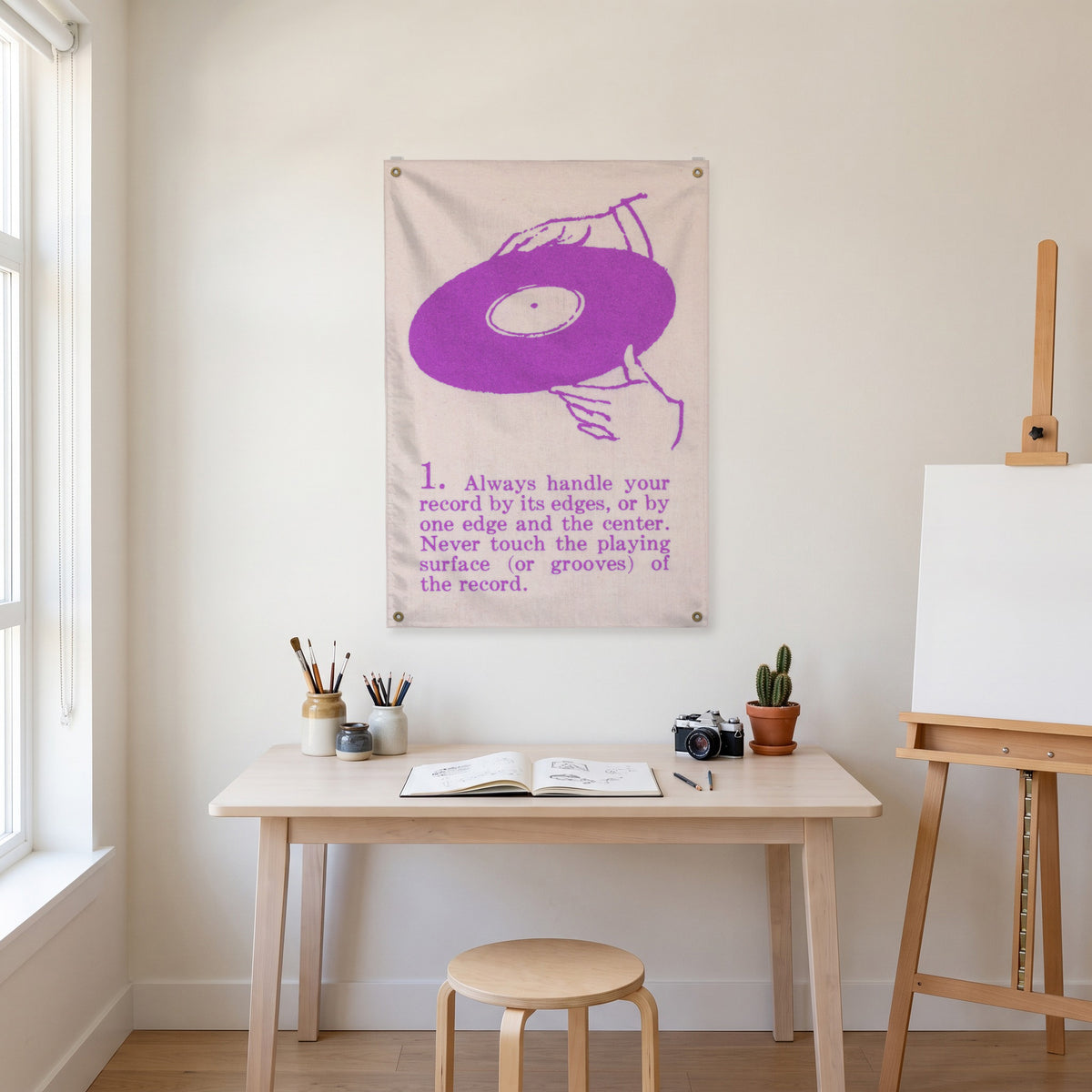 How to Handle a Record Wall Flag in the art corner room mockup.