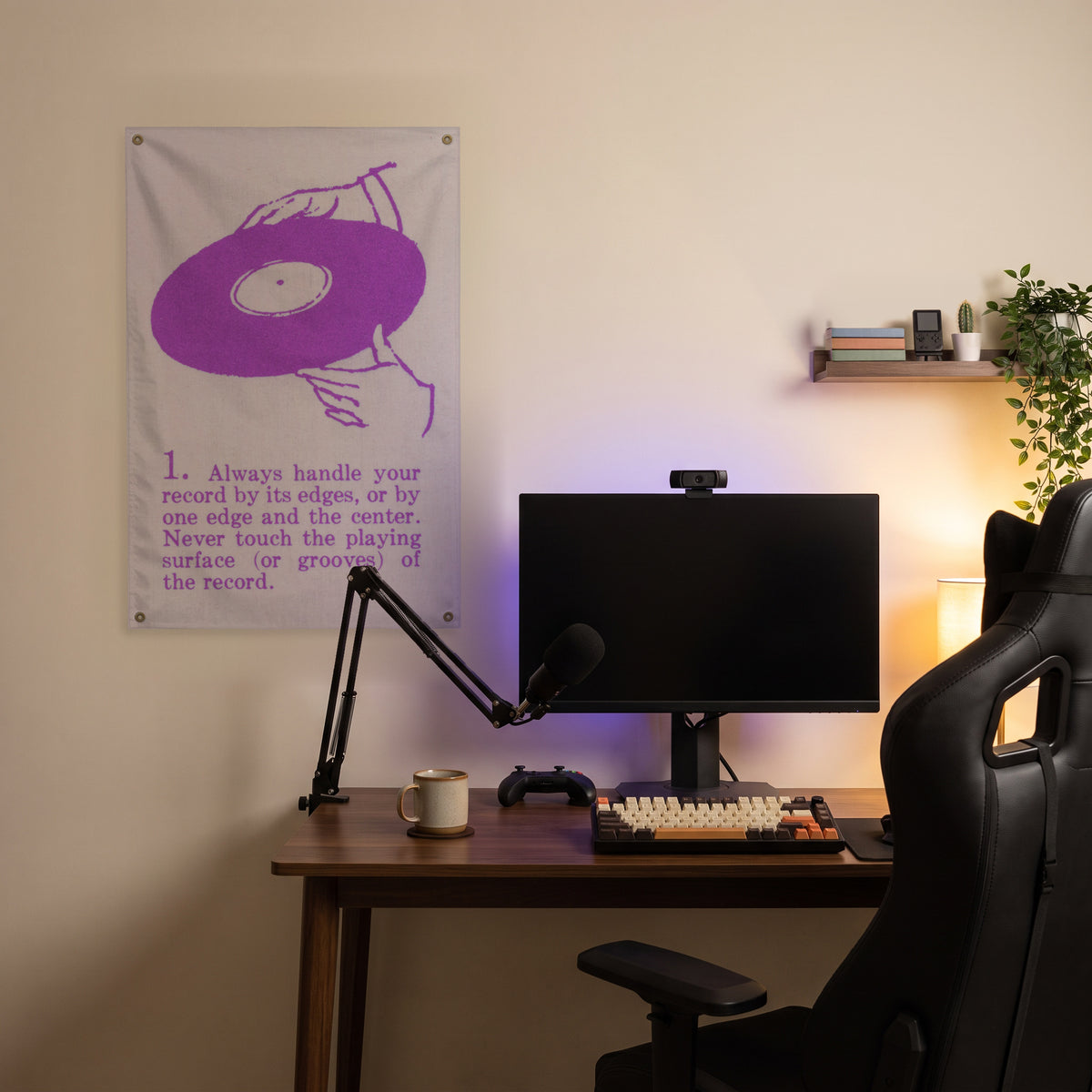 How to Handle a Record Wall Flag in the streaming nook room mockup.