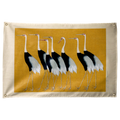 Black-and-white cranes stand across an ochre field, surrounded by a pale cream border on a Wall Rebel fabric wall flag.