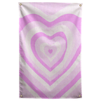 Wavy pink and cream bands form nested hearts around a small pink centre on this patterned Wall Rebel fabric wall flag.