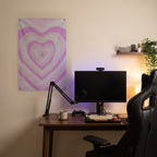 Layered Pink Heart Waves Wall Flag in the streaming nook room mockup.