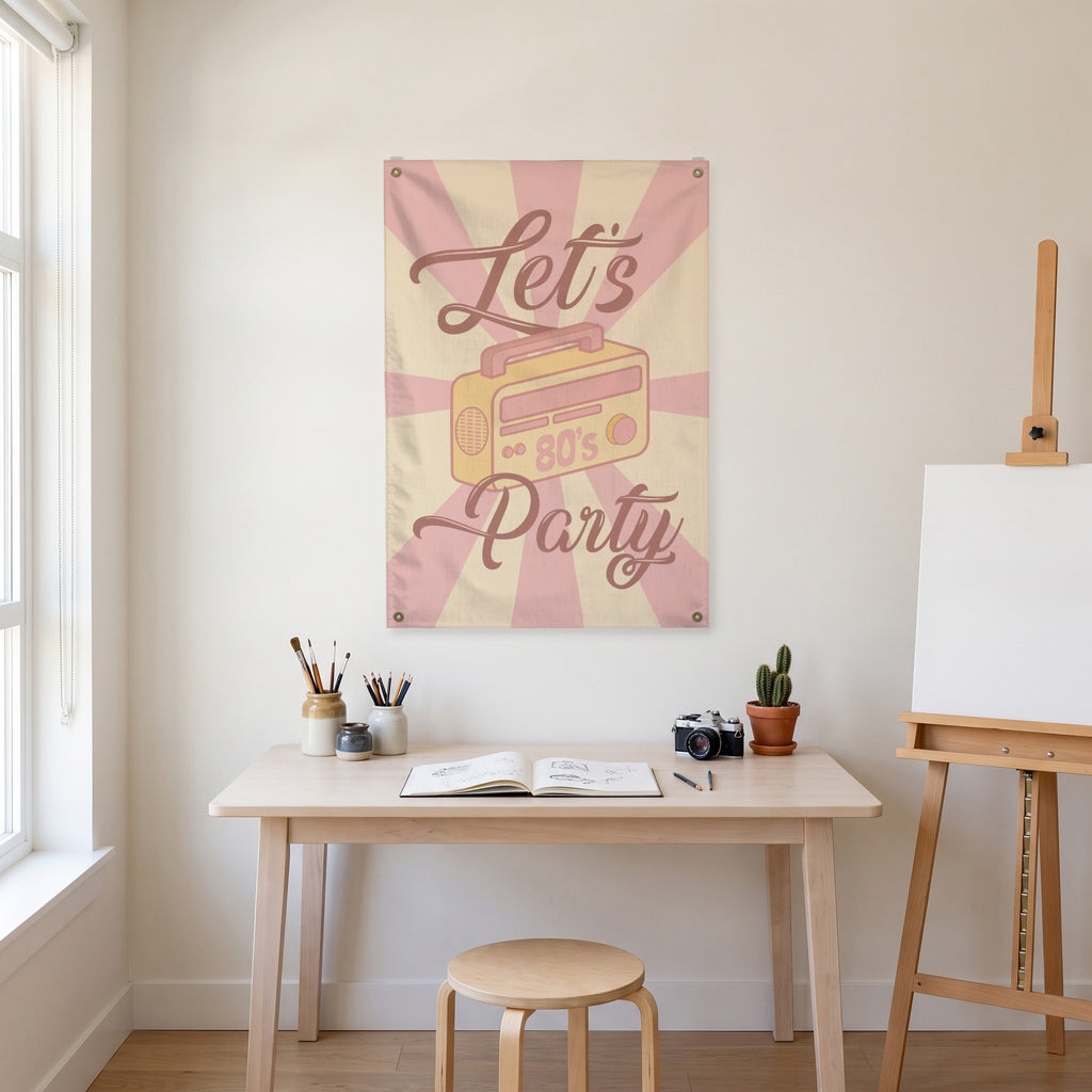 Let's Eighties Party Wall Flag in the art corner room mockup.