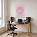 Let's Party Disco Wall Flag in the studio room mockup.