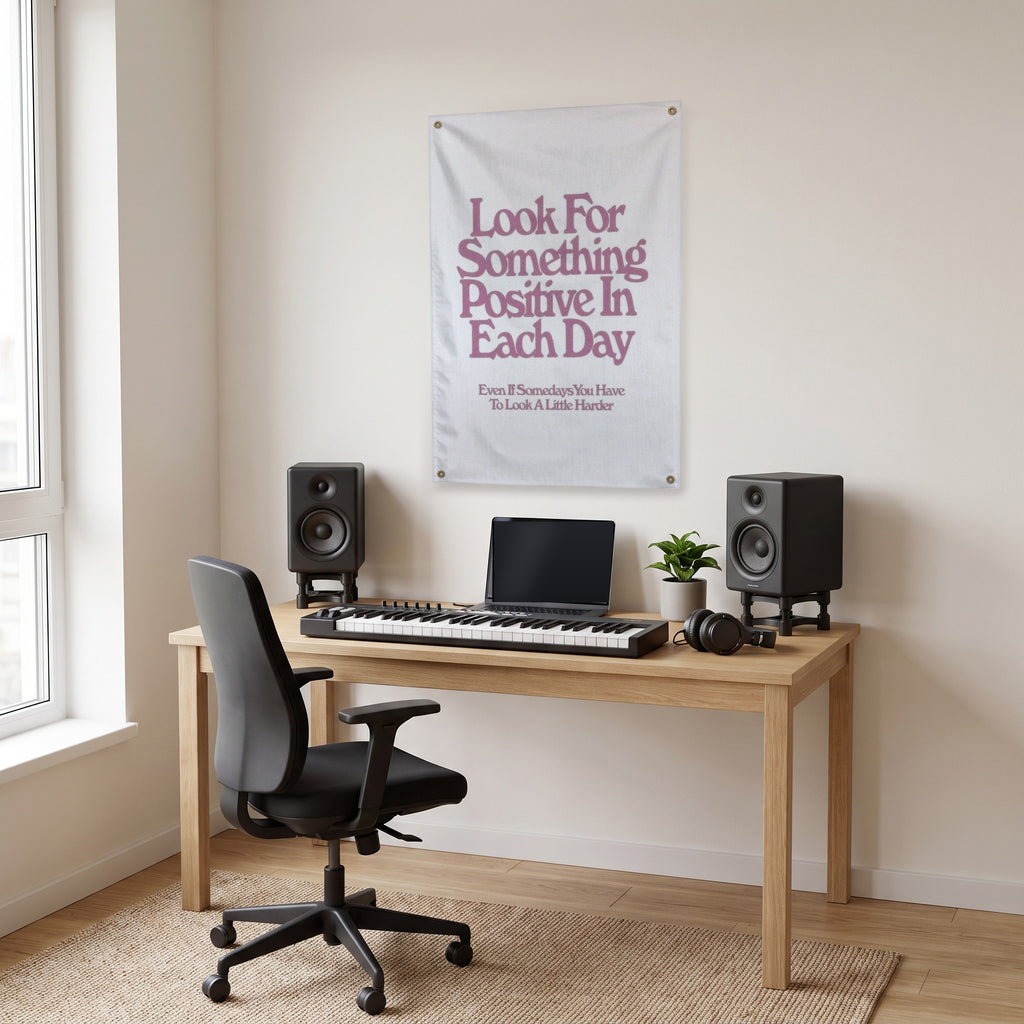 Look for Something Positive Wall Flag in the studio room mockup.