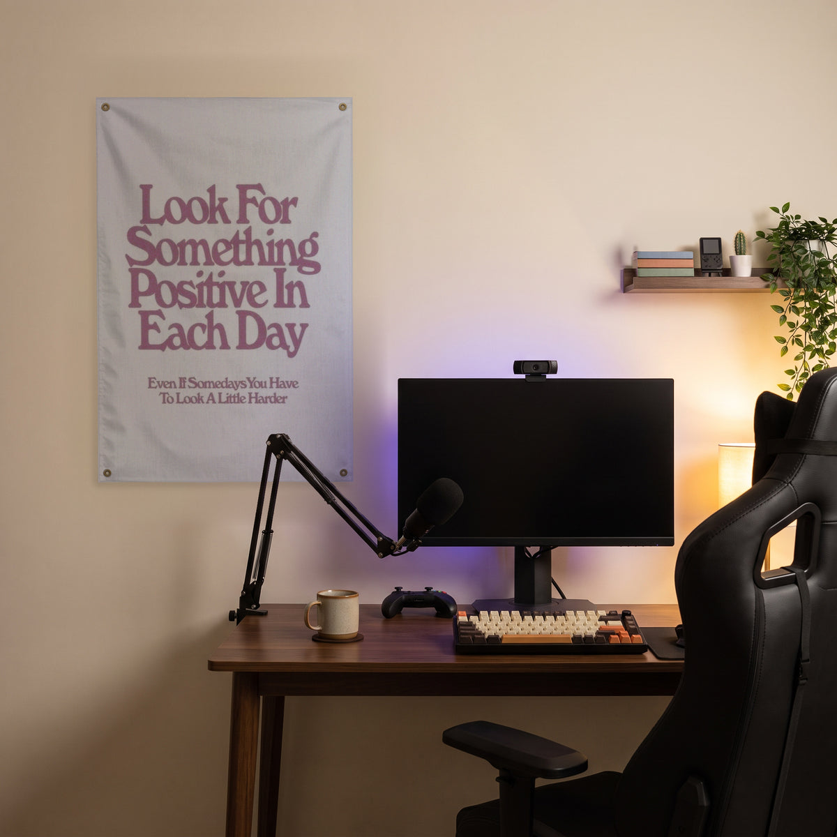 Look for Something Positive Wall Flag in the streaming nook room mockup.
