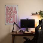 Love You in Pink Wall Flag in the streaming nook room mockup.