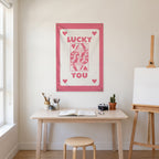 Lucky You - Pink on Cream Wall Flag in the art corner room mockup.