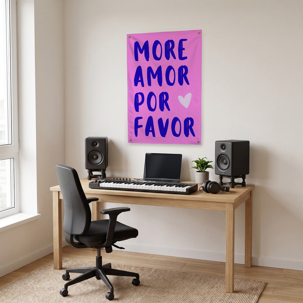 More Amor Por Favor Wall Flag in the studio room mockup.