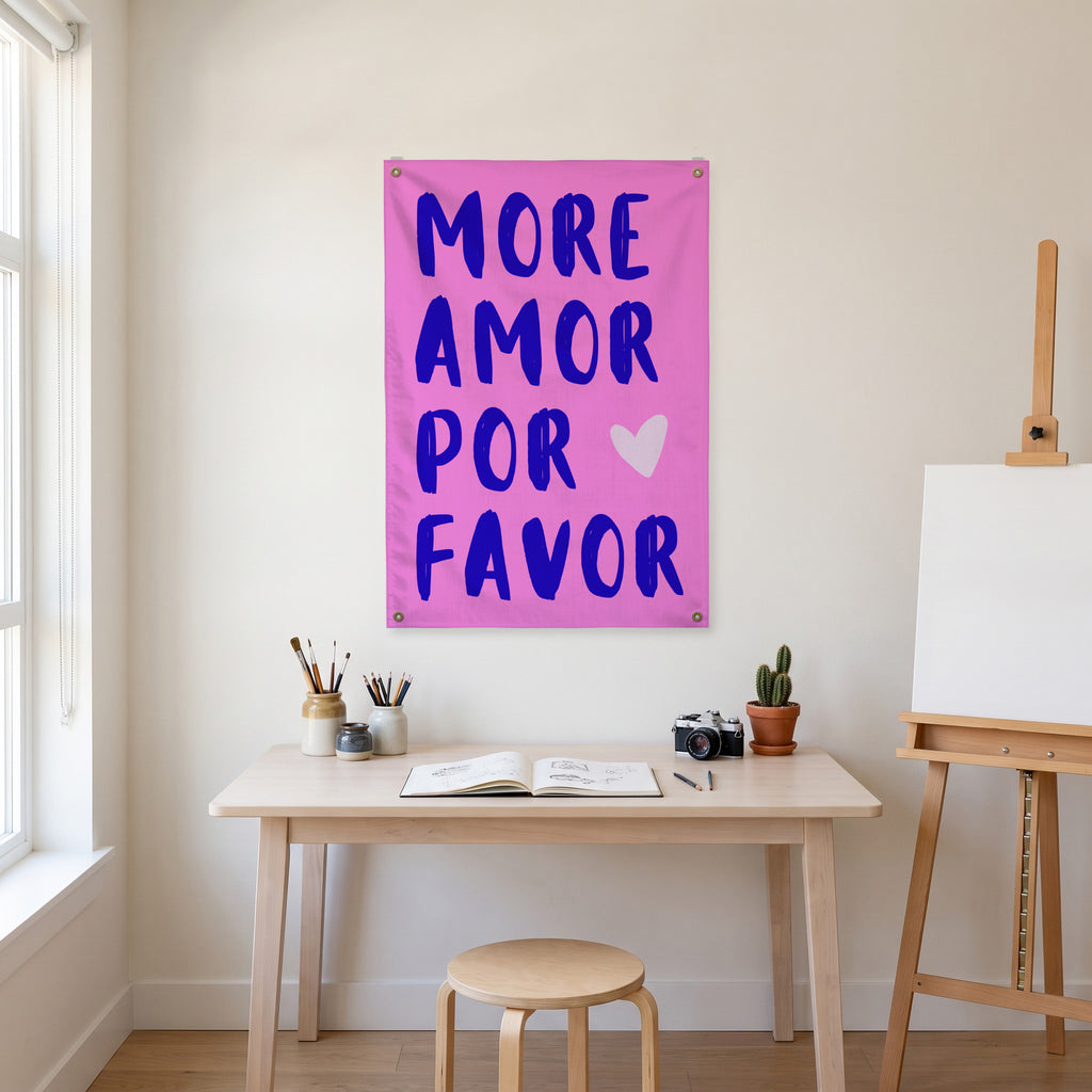 More Amor Por Favor Wall Flag in the art corner room mockup.