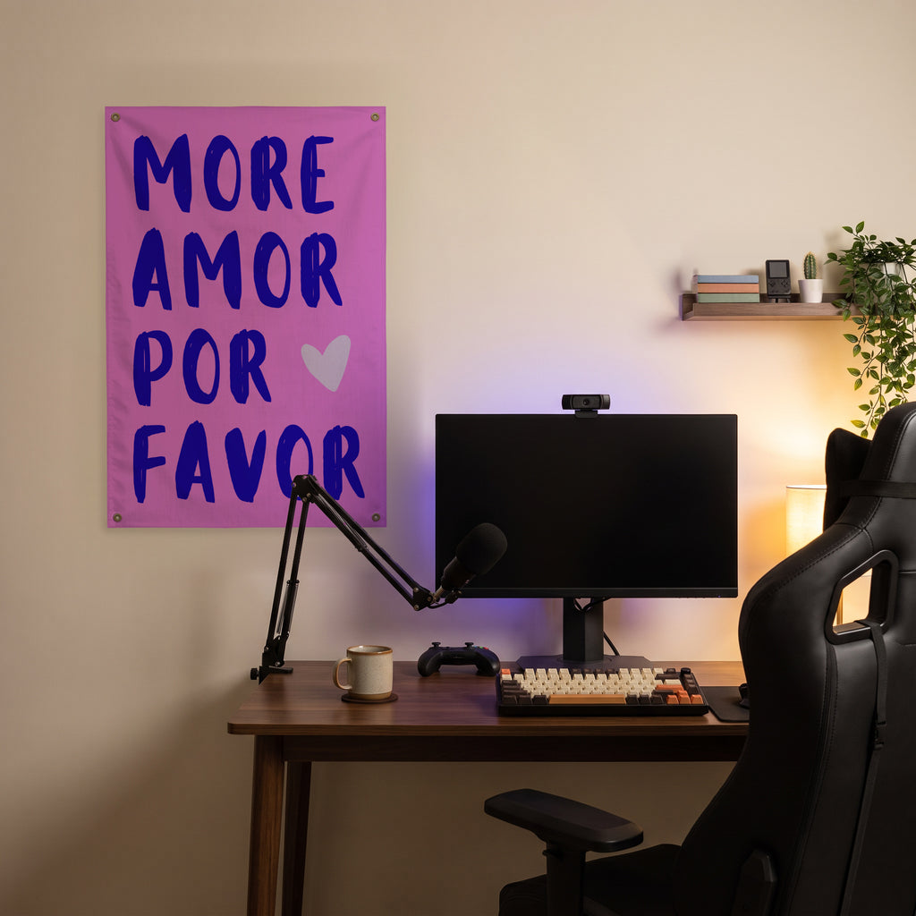 More Amor Por Favor Wall Flag in the streaming nook room mockup.