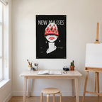 New Masses Red-Hat Cover Wall Flag in the art corner room mockup.