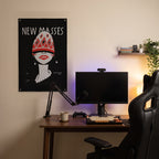 New Masses Red-Hat Cover Wall Flag in the streaming nook room mockup.