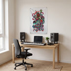 Ornate Guardian with a Staff Wall Flag in the studio room mockup.