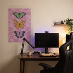 Pastel Butterfly Trio Wall Flag in the streaming nook room mockup.