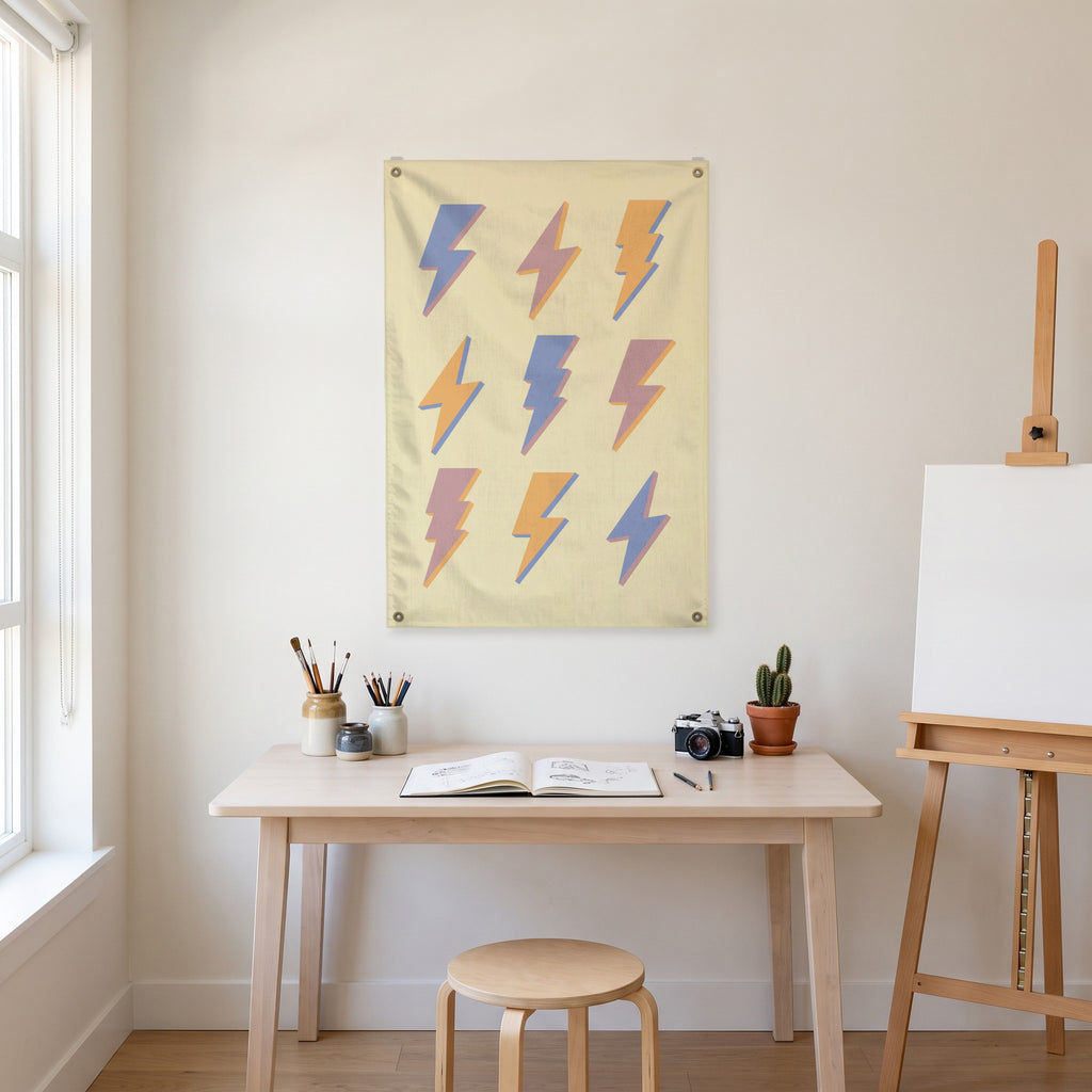 Pastel Lightning Grid Wall Flag in the art corner room mockup.