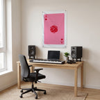Pink Ace and Red Die Wall Flag in the studio room mockup.
