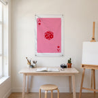 Pink Ace and Red Die Wall Flag in the art corner room mockup.