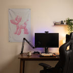 Pink Balloon Dog Wall Flag in the streaming nook room mockup.