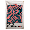 Pink dots cover a dark portrait panel above bold printed artist-name lettering on this cream Wall Rebel fabric wall flag.