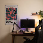 Pink Dots over Dark Portrait Poster Wall Flag in the streaming nook room mockup.