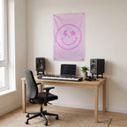 Pink Lightning-Star Smiley Wall Flag in the studio room mockup.