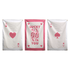 Pink set of three Wall Rebel wall flags: Ace of Hearts, Lucky You in the centre, and Ace of Spades.